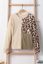 Load image into Gallery viewer, Pale Khaki Leopard Colorblock Waffle Knit Top
