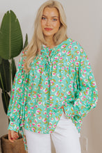 Load image into Gallery viewer, Green Abstract Printed Lace-up Lantern Sleeve Babydoll Blouse
