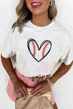 Load image into Gallery viewer, White Baseball Heart Shape Embroidery Graphic Tee
