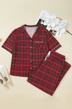 Load image into Gallery viewer, Red Plus Size Plaid Short Sleeve Shirt Loose Pants 2pcs Pajama Set
