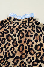 Load image into Gallery viewer, Brown Wild Leopard Print Contrast Striped Frilled Trim Chic Shirt
