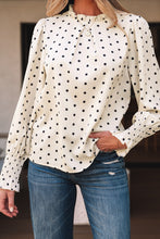 Load image into Gallery viewer, Apricot Polka Dot Print Frilled Collar Lantern Sleeve Blouse
