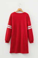 Load image into Gallery viewer, Fiery Red Varsity Contrast Banded Sleeve Shift Sweatshirt Dress
