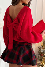 Load image into Gallery viewer, Fiery Red Festive Bow Backless Bubble Sleeve Sweater
