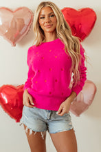 Load image into Gallery viewer, Rose Red Heart Shape Drop Shoulder Round Neck Sweater
