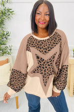 Load image into Gallery viewer, Light French Beige Leopard Star Color Block Patchwork Textured Baggy Sweatshirt
