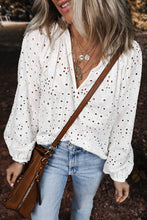 Load image into Gallery viewer, White Eyelet Embroidered Puff Sleeve V Neck Blouse
