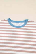 Load image into Gallery viewer, Khaki Stripe Contrast Edge Drop Shoulder Pullover and Shorts Plus Size Set
