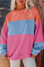 Load image into Gallery viewer, Bright Pink Colorblock Patchwork Drop Shoulder Sweatshirt
