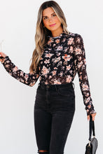 Load image into Gallery viewer, Black Floral Mesh Mock Neck Long Sleeve Slim Fit Top
