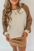 Load image into Gallery viewer, Camel Waffle Color Block Raglan Sleeve Top
