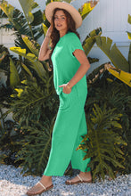 Load image into Gallery viewer, Bright Green Solid Corded Knit Short Sleeve T Shirt and Wide Leg Pants Set
