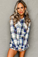 Load image into Gallery viewer, Blue Plaid Print Shirt and Shorts 2Pcs Lounge Set
