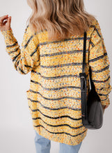 Load image into Gallery viewer, Beige Striped Pom Pom Knit Open Front Long Cardigan
