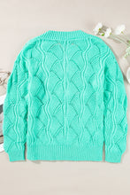 Load image into Gallery viewer, Mint Green Hollow Out Knit V Neck Drop Shoulder Sweater

