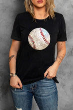 Load image into Gallery viewer, Black Heat Transfer Baseball Print Cotton Blend T Shirt
