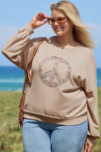 Load image into Gallery viewer, Pale Khaki Floral Peace Sign Graphic Washed Terry Plus Size Sweatshirt
