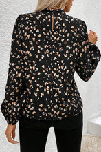 Load image into Gallery viewer, Black Leopard Print Lantern Sleeve Mock Neck Pleated Blouse

