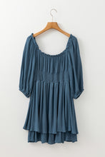 Load image into Gallery viewer, Real Teal Frilled Neckline 3/4 Sleeve Layered Ruched Mini Dress
