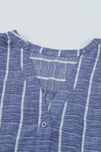 Load image into Gallery viewer, Blue Striped Print V Neck Half Buttons Loose Blouse
