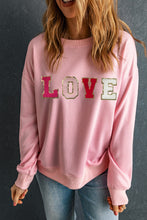 Load image into Gallery viewer, Pink Valentine LOVE Chenille Embroidered Sweatshirt
