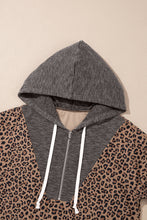 Load image into Gallery viewer, Khaki Ribbed Leopard Print Contrast Collar Zip Hooded Pullover Sweatshirt
