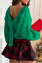 Load image into Gallery viewer, Bright Green Festive Bow Backless Bubble Sleeve Sweater
