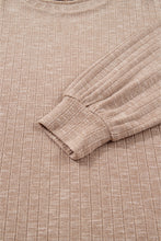 Load image into Gallery viewer, Dark Khaki Ribbed Balloon Sleeve Pullover Top and Biker Knitted Short Set
