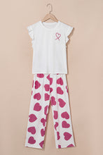 Load image into Gallery viewer, Pink Ruffled Tank Top And Heart Print Pants Lounge Set

