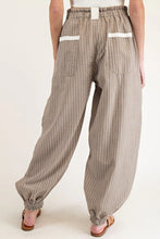 Load image into Gallery viewer, Brown Stripe Drawstring Cargo Jogger Pants with Pockets
