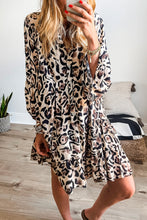 Load image into Gallery viewer, Black Leopard Print Buttoned Front 3/4 Sleeve Tiered Ruffled Hem Dress
