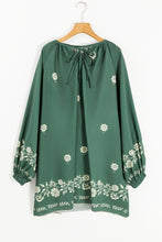 Load image into Gallery viewer, Mist Green Tie Neck Boho Floral Pattern Puff Sleeve Shift Dress
