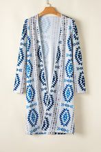 Load image into Gallery viewer, Sky Blue Western Aztec Printed Open Front Long Cardigan
