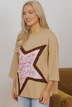 Load image into Gallery viewer, Camel Floral Star Patchwork 3/4 Long Sleeve Top
