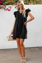 Load image into Gallery viewer, Black Ruffle Sleeve V Neck Frilled Shift Dress
