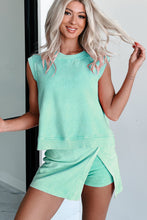 Load image into Gallery viewer, Mint Green 2 Pieces Mineral Wash Cotton Tank Top Lined Split Skirt Set
