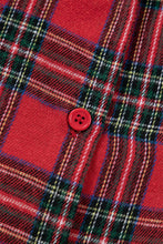 Load image into Gallery viewer, Red Plus Size Plaid Contrast Patchwork Long Sleeve Shirt and Shorts 2pcs Pajama Set
