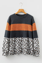 Load image into Gallery viewer, Black Color Block Leopard Patchwork Long Sleeve Casual Top
