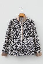 Load image into Gallery viewer, Multicolour Leopard Print Contrast Patchwork Cuffs Button Collared Top
