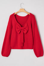 Load image into Gallery viewer, Fiery Red Festive Bow Backless Bubble Sleeve Sweater
