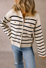 Load image into Gallery viewer, Black Stripe Flap Pocket Buttoned Cardigan Sweater
