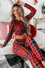 Load image into Gallery viewer, Red Festive Plaid Print Round Neck Long Sleeve and Pants 2 Piece Lounge Set
