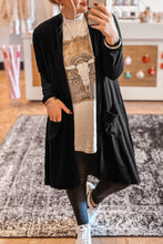Load image into Gallery viewer, Black Solid Color Open Front Cardigan with Pocket
