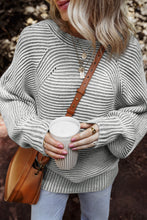 Load image into Gallery viewer, Medium Grey Striped Print Ribbed Knit Boat Neck Baggy Sweater
