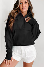Load image into Gallery viewer, Black Fleece Lined Zip Up Stand Collar Thumbhole Sleeve Sweatshirt
