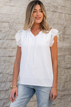 Load image into Gallery viewer, White Embroidered Ruffle Trim Textured Blouse
