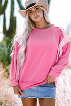 Load image into Gallery viewer, Bonbon Cable Knit Colorblock Exposed Seam Sweatshirt
