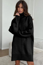 Load image into Gallery viewer, Black Solid Color Turtleneck Drop Shoulder Loose Sweater Dress
