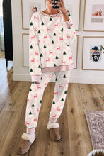 Load image into Gallery viewer, Pink Bow Christmas Tree Print Contrast Striped Banding 2pcs Lounge Set
