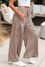 Load image into Gallery viewer, Smoke Gray Mineral Wash Exposed Seam Drawstring Elastic Waistband Wide Leg Cargo Pants
